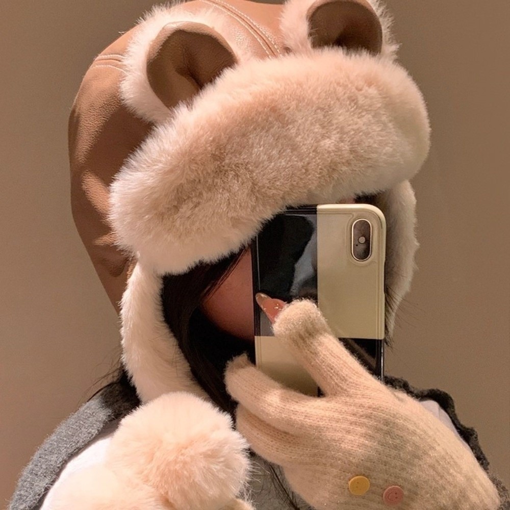 Winter Trapper Hat - Cozy Faux Leather Bear Ear Trapper